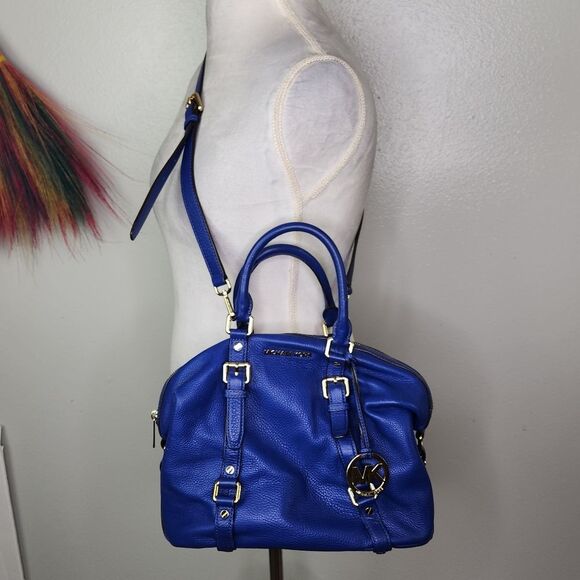 Michael Kors Blue Pebbled Leather Bedford Satchel - Picture 3 of 15